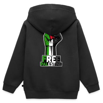 Palestine libre, drapeau patriotique palestinien, - Sweat Premium à capuche zippé enfant bio - noir - Dos - AI Model Kid Male (0cm)