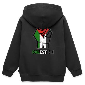 Palestine libre, drapeau patriotique palestinien, - Sweat Premium à capuche zippé enfant bio - noir - Dos - AI Model Kid Male (0cm)