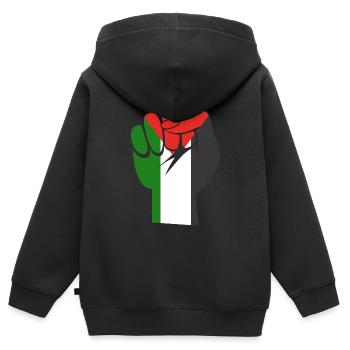 Palestine libre, drapeau patriotique palestinien, femme - Sweat Premium à capuche zippé enfant bio - noir - Dos - AI Model Kid Male (0cm)