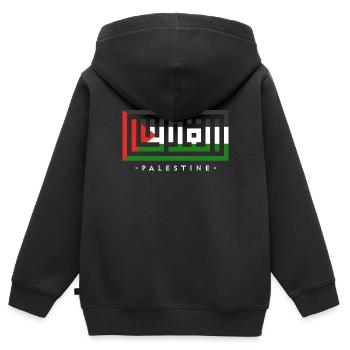 Palestine libre, drapeau patriotique palestinien, - Sweat Premium à capuche zippé enfant bio - noir - Dos - AI Model Kid Male (0cm)