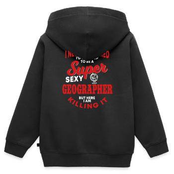 Drôle de dicton de géographe - Sweat Premium à capuche zippé enfant bio - noir - Dos - AI Model Kid Male (0cm)