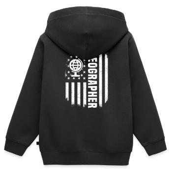 Géographe du drapeau des États-Unis Géographie de l’Amérique - Sweat Premium à capuche zippé enfant bio - noir - Dos - AI Model Kid Male (0cm)