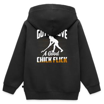 Gotta Love A Good Chick Flick Woman Field Hockey - Kinder Premium Organic Zip Hoodie - Schwarz - Hinten - AI Model Kid Male (0cm)