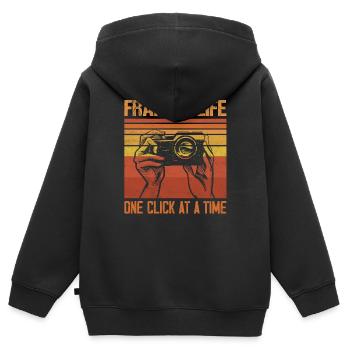Encadrer la vie un clic à la fois photographie Camer - Sweat Premium à capuche zippé enfant bio - noir - Dos - AI Model Kid Male (0cm)
