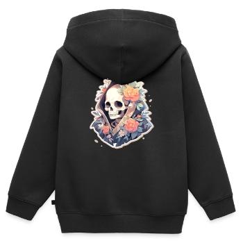 Crâne de squelette Crâne Crâne Crâne - Sweat Premium à capuche zippé enfant bio - noir - Dos - AI Model Kid Male (0cm)