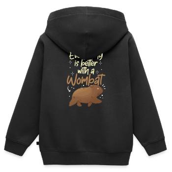 Alles besser mit Wombat Australien Beuteltier - Kinder Premium Organic Zip Hoodie - Schwarz - Hinten - AI Model Kid Male (0cm)