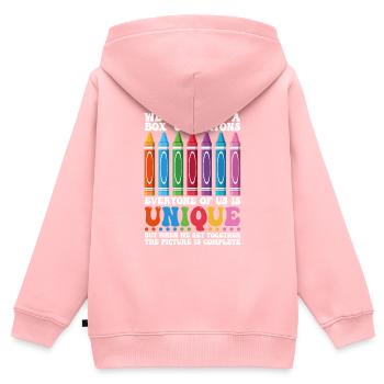 Wir sind wie eine Schachtel Buntstifte Lustiger - Kinder Premium Organic Zip Hoodie - Rosa - Hinten - AI Model Kid Female (0cm)