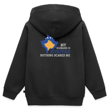 Nichts macht mir Angst Meine Frau ist Kosovarin - Kinder Premium Organic Zip Hoodie - Schwarz - Hinten - AI Model Kid Male (0cm)
