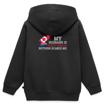 Rien ne me fait peur Ma femme est la Corée du Nord - Sweat Premium à capuche zippé enfant bio - noir - Dos - AI Model Kid Male (0cm)