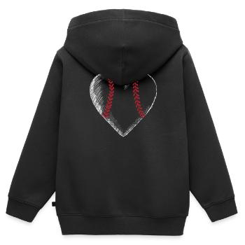Coeur de baseball Saint-Valentin drôle Couple assorti - Sweat Premium à capuche zippé enfant bio - noir - Dos - AI Model Kid Male (0cm)