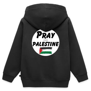 Beten Sie für die Palästinenser | Beten Sie für Palästina - Kinder Premium Organic Zip Hoodie - Schwarz - Hinten - AI Model Kid Male (0cm)