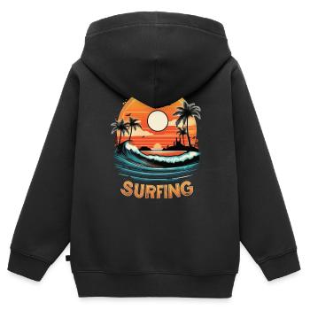 Surfing Beach Palm Tree Sunshine Holidays - Kids Premium Organic Zip-up Hoodie - black - Back - AI Model Kid Male (0cm)