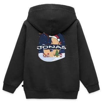 Toller Jonas Name mit Weihnachtsmütze im Weihnachtsthema - Kinder Premium Organic Zip Hoodie - Schwarz - Hinten - AI Model Kid Male (0cm)