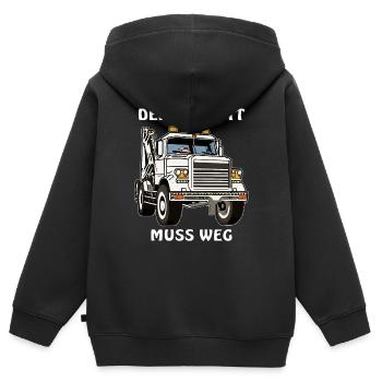 ABSCHLEPPWAGEN DER SCHROTT MUSS WEG - Kinder Premium Organic Zip Hoodie - Schwarz - Hinten - AI Model Kid Male (0cm)