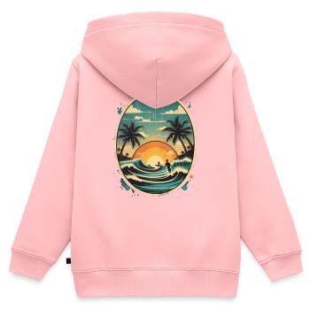 Surfen Strand Palme Sonnenschein Urlaub - Kinder Premium Organic Zip Hoodie - Rosa - Hinten - AI Model Kid Female (0cm)