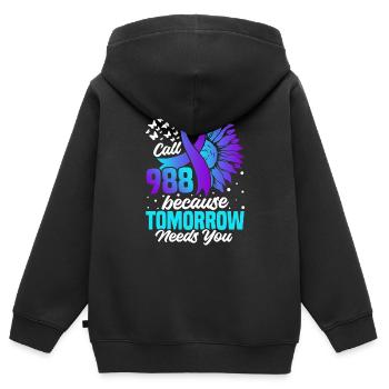 Bande de prévention du suicide : Sensibilisation à la - Sweat Premium à capuche zippé enfant bio - noir - Dos - AI Model Kid Male (0cm)