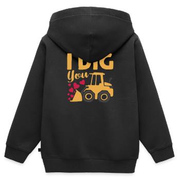 Ich mag dich Bagger Bulldozer Kran lustig Valentin - Kinder Premium Organic Zip Hoodie - Schwarz - Hinten - AI Model Kid Male (0cm)