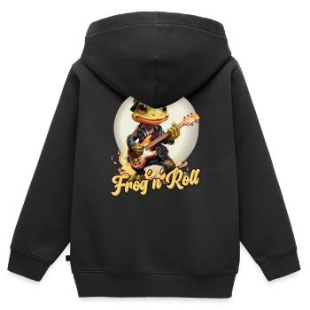 Drôle de grenouille avec guitare, disant - Sweat Premium à capuche zippé enfant bio - noir - Dos - AI Model Kid Male (0cm)