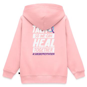 Sensibilisation à la prévention du suicide 988 - Sweat Premium à capuche zippé enfant bio - rose - Dos - AI Model Kid Female (0cm)