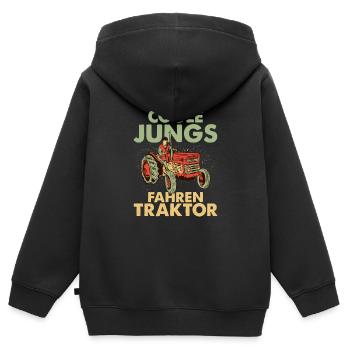 Coole Jungs fahren Traktor Bauer - Kinder Premium Organic Zip Hoodie - Schwarz - Hinten - AI Model Kid Male (0cm)