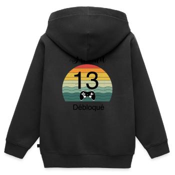 Vintage Niveau 13 Débloqué Gamer Anniversaire - Sweat Premium à capuche zippé enfant bio - noir - Dos - AI Model Kid Male (0cm)