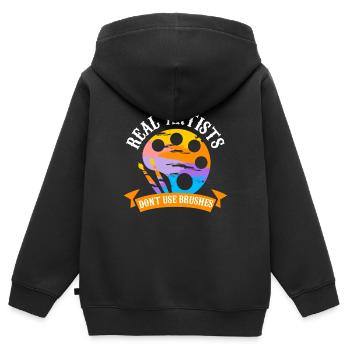Real artists don't use brushes - Kinder Premium Organic Zip Hoodie - Schwarz - Hinten - AI Model Kid Male (0cm)