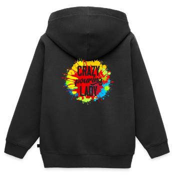 Dame folle qui verse - Sweat Premium à capuche zippé enfant bio - noir - Dos - AI Model Kid Male (0cm)