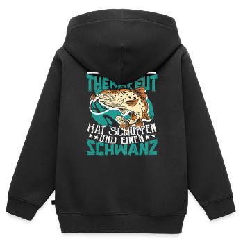 Angeln Angler Mein Therapeut hat Schuppen - Kinder Premium Organic Zip Hoodie - Schwarz - Hinten - AI Model Kid Male (0cm)