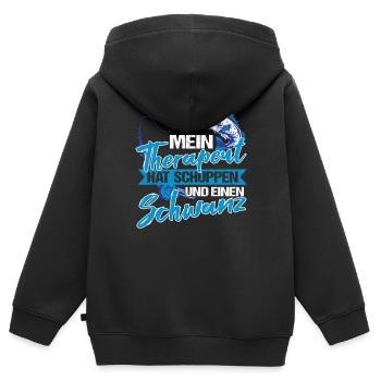 Angeln Angler Mein Therapeut hat Schuppen - Kinder Premium Organic Zip Hoodie - Schwarz - Hinten - AI Model Kid Male (0cm)