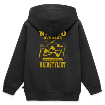 coiffeur coiffeur coiffeur coiffeur cheveux - Sweat Premium à capuche zippé enfant bio - noir - Dos - AI Model Kid Male (0cm)
