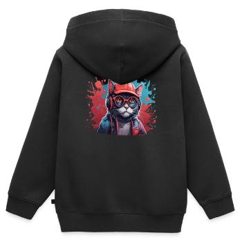 Chat Animal Art I Cool Chat Mignon - Sweat Premium à capuche zippé enfant bio - noir - Dos - AI Model Kid Male (0cm)