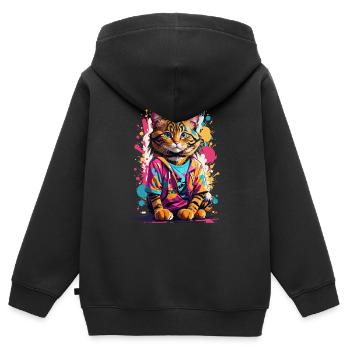 Chat Animal Art I Cool Chat Mignon - Sweat Premium à capuche zippé enfant bio - noir - Dos - AI Model Kid Male (0cm)