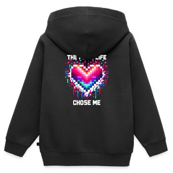Das Pixel-Leben hat mich auserwählt - Kinder Premium Organic Zip Hoodie - Schwarz - Hinten - AI Model Kid Male (0cm)