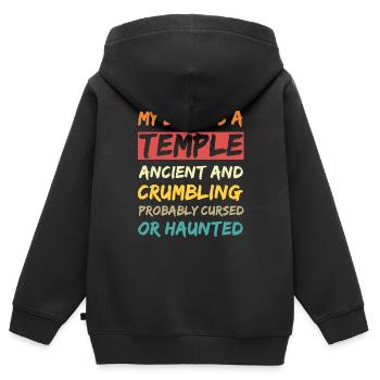 Mein Körper ist ein Tempel. Uralt und zerbröckelnd und - Kinder Premium Organic Zip Hoodie - Schwarz - Hinten - AI Model Kid Male (0cm)