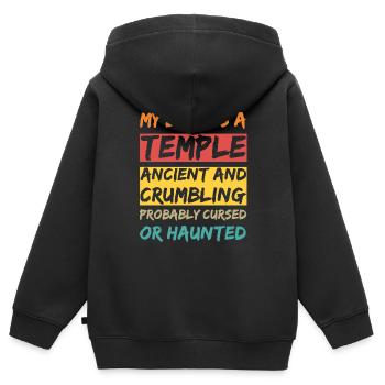 Mein Körper ist ein Tempel. Uralt und bröckelnd und - Kinder Premium Organic Zip Hoodie - Schwarz - Hinten - AI Model Kid Male (0cm)