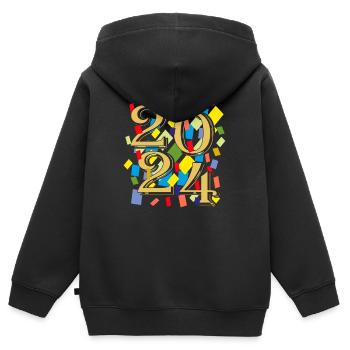 2024 - Kinder Premium Organic Zip Hoodie - Schwarz - Hinten - AI Model Kid Male (0cm)