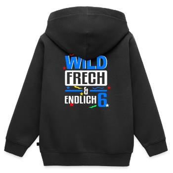 Kindergeburtstag T-Shirt Endlich Wild frech Feier - Kinder Premium Organic Zip Hoodie - Schwarz - Hinten - AI Model Kid Male (0cm)