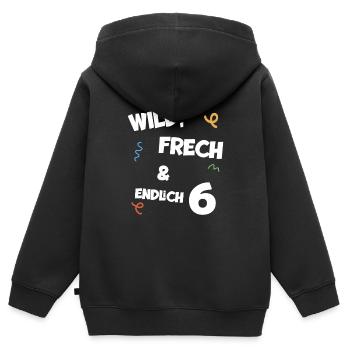 Kindergeburtstag T-Shirt Endlich Wild frech Feier - Kinder Premium Organic Zip Hoodie - Schwarz - Hinten - AI Model Kid Male (0cm)