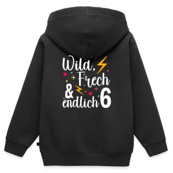 Kindergeburtstag T-Shirt Endlich Wild frech Feier - Kinder Premium Organic Zip Hoodie - Schwarz - Hinten - AI Model Kid Male (0cm)