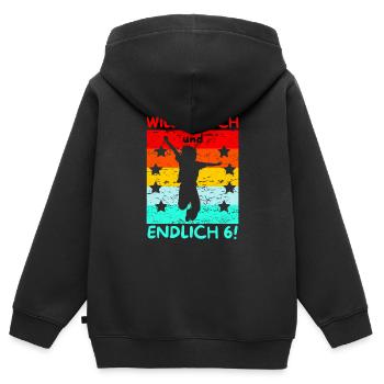 Kindergeburtstag T-Shirt Endlich Wild frech - Tshi - Kinder Premium Organic Zip Hoodie - Schwarz - Hinten - AI Model Kid Male (0cm)