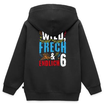 Kindergeburtstag T-Shirt Endlich Wild frech Feier - Kinder Premium Organic Zip Hoodie - Schwarz - Hinten - AI Model Kid Male (0cm)
