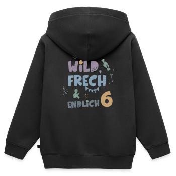 Kindergeburtstag T-Shirt Endlich Wild frech Feier - Kinder Premium Organic Zip Hoodie - Schwarz - Hinten - AI Model Kid Male (0cm)