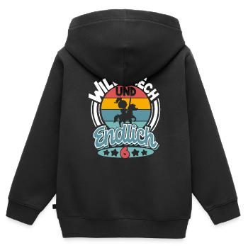 Kindergeburtstag T-Shirt Endlich Wild frech Feier - Kinder Premium Organic Zip Hoodie - Schwarz - Hinten - AI Model Kid Male (0cm)