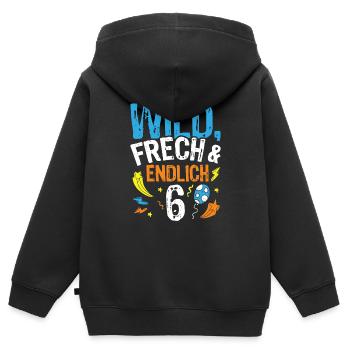 Kindergeburtstag T-Shirt Endlich Wild frech Feier - Kinder Premium Organic Zip Hoodie - Schwarz - Hinten - AI Model Kid Male (0cm)