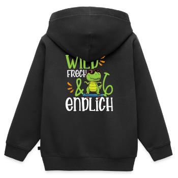 Kindergeburtstag T-Shirt Endlich Wild frech Feier - Kinder Premium Organic Zip Hoodie - Schwarz - Hinten - AI Model Kid Male (0cm)