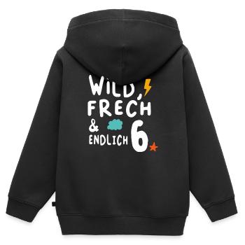 Kindergeburtstag T-Shirt Endlich Wild frech Feier - Kinder Premium Organic Zip Hoodie - Schwarz - Hinten - AI Model Kid Male (0cm)