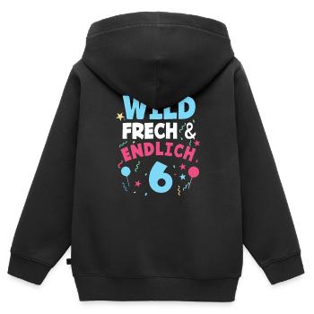 Kindergeburtstag T-Shirt Endlich Wild frech Feier - Kinder Premium Organic Zip Hoodie - Schwarz - Hinten - AI Model Kid Male (0cm)