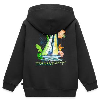 Transat Martinique Cadeau Bateau Voilier Famille - Sweat Premium à capuche zippé enfant bio - noir - Dos - AI Model Kid Male (0cm)