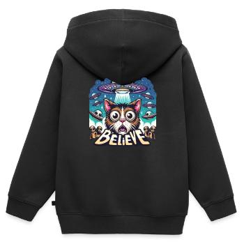 Drôle Alien Alien Croire - Sweat Premium à capuche zippé enfant bio - noir - Dos - AI Model Kid Male (0cm)