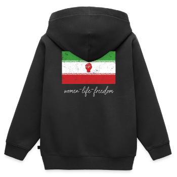 Iranische Flagge Frau mit Faust Unterstützung Frauen von - Kinder Premium Organic Zip Hoodie - Schwarz - Hinten - AI Model Kid Male (0cm)